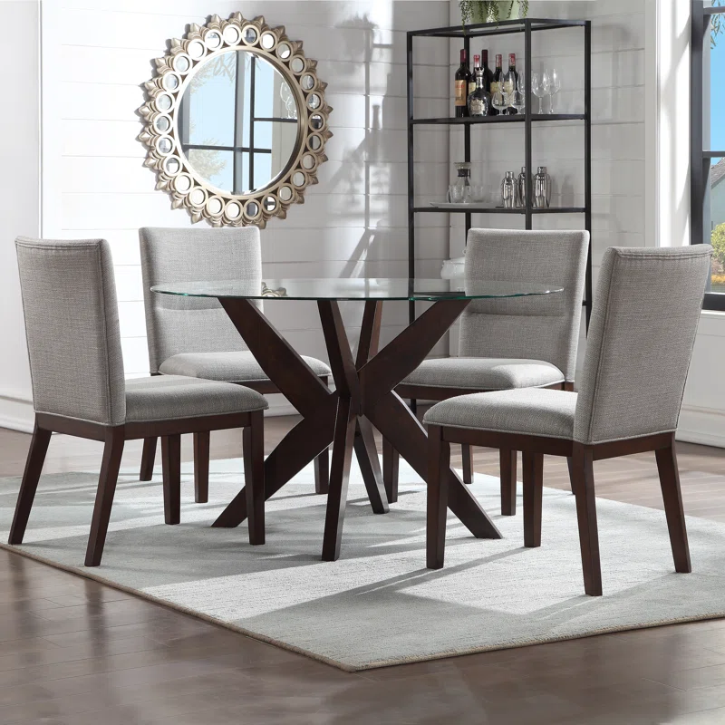 Vosburg 5 - Piece Glass Top Pedestal Dining Set